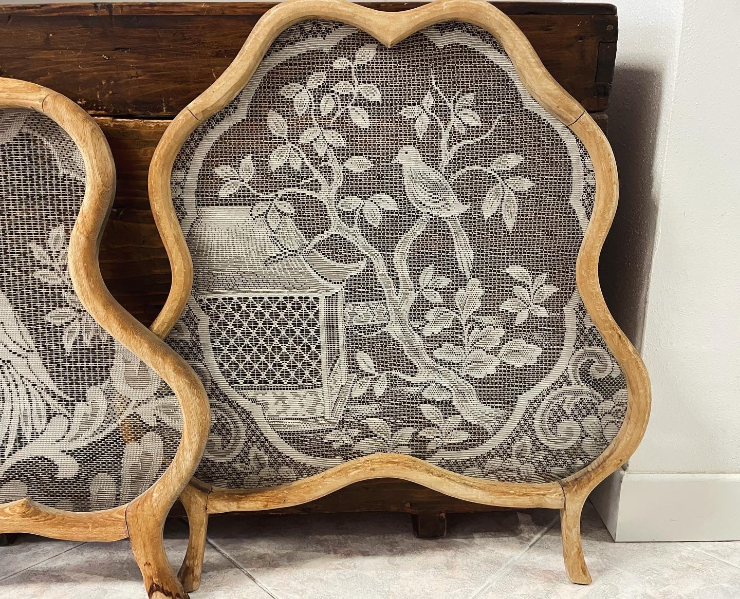 Pair of antique Dutch lace screens