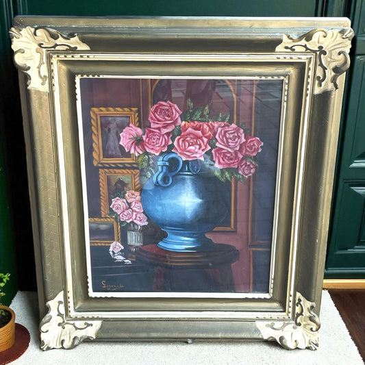 Grande dipinto natura morta in cornice anni ‘70