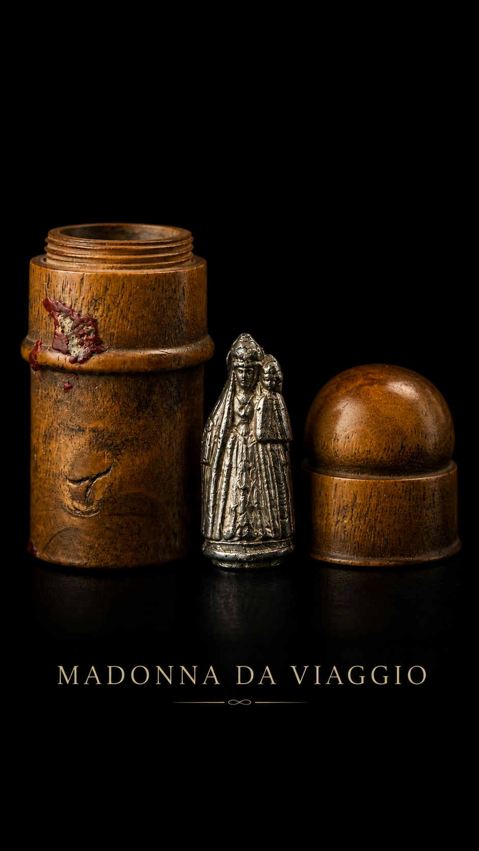 Madonna devozionale da viaggio in astuccio ligneo intagliato