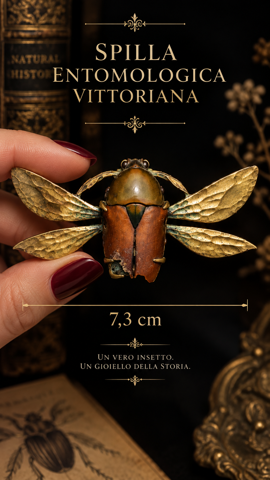 Spilla entomologica vittoriana con vero coleottero, 1890 circa