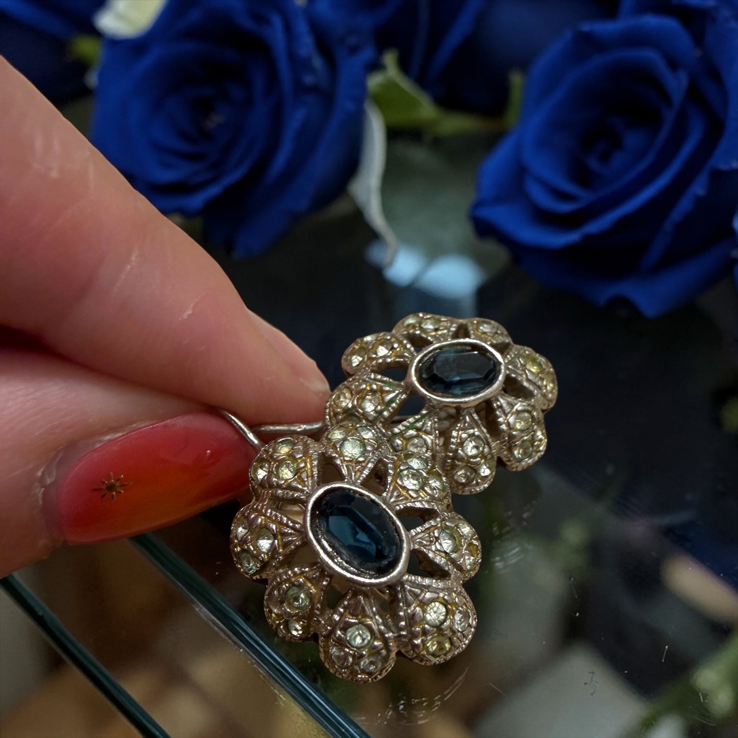 Orecchini a monachina con cristalli, argento 925 manifattura italiana vintage