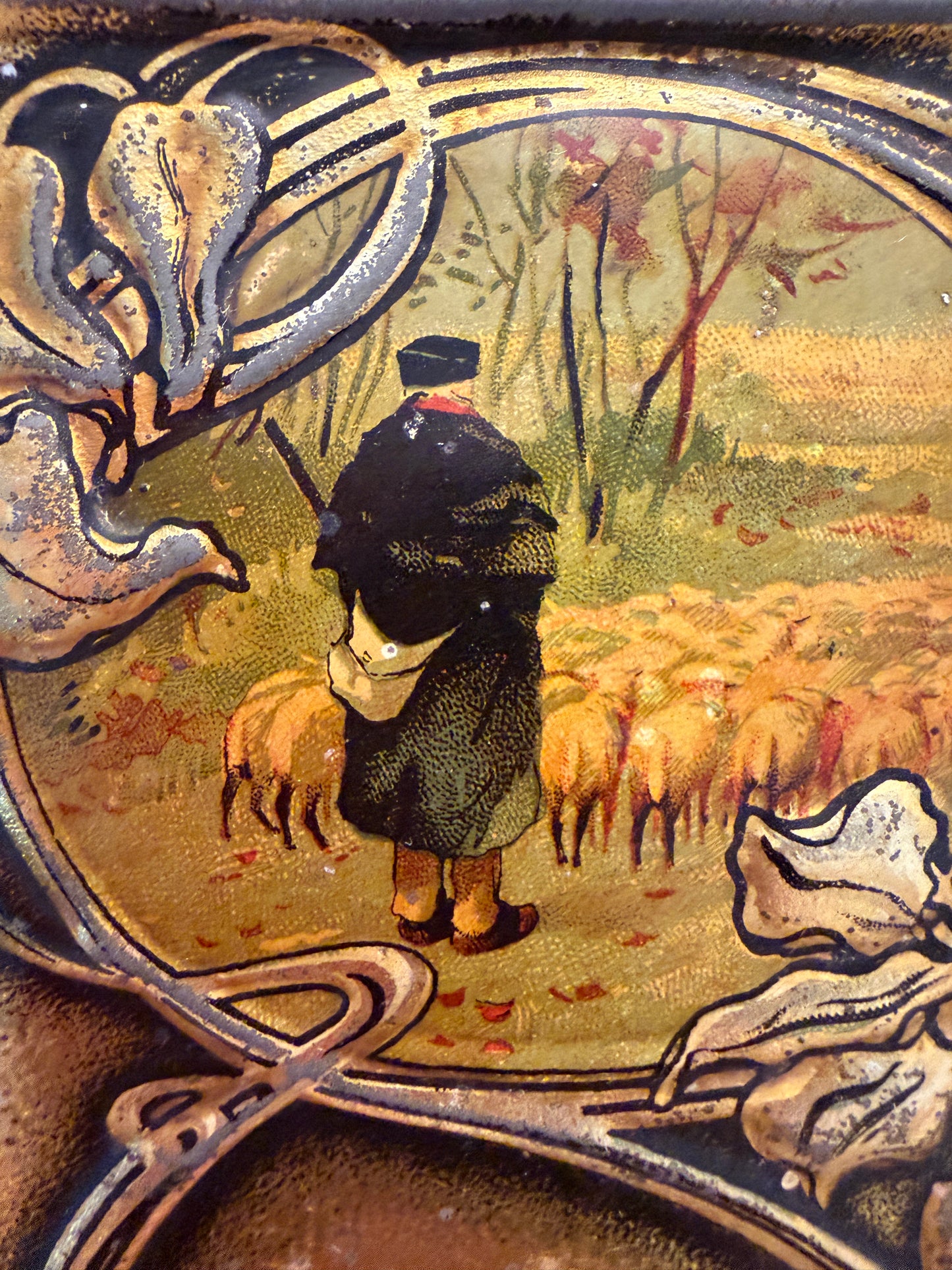 Set n. 3 antiche scatole di latta Leroux Cambrai rarissime art Nouveau per cicoria, dolci e farina.