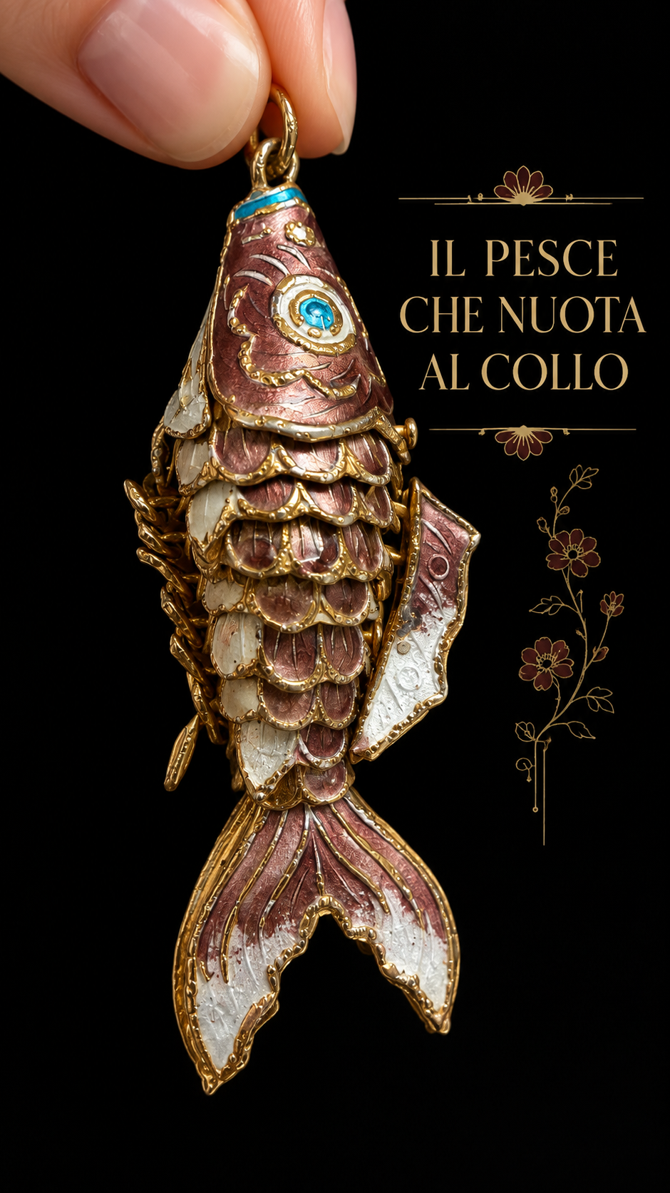 Pendente vintage pesciolino articolato in smalti porta fortuna