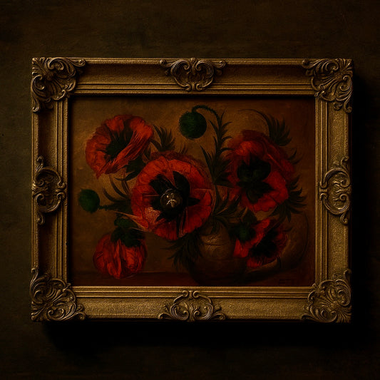 Papaveri, olio su tavola firmato in cornice, ca anni ‘20