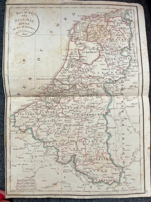Antica mappa, cartina Paesi Bassi 1829 Delamarche