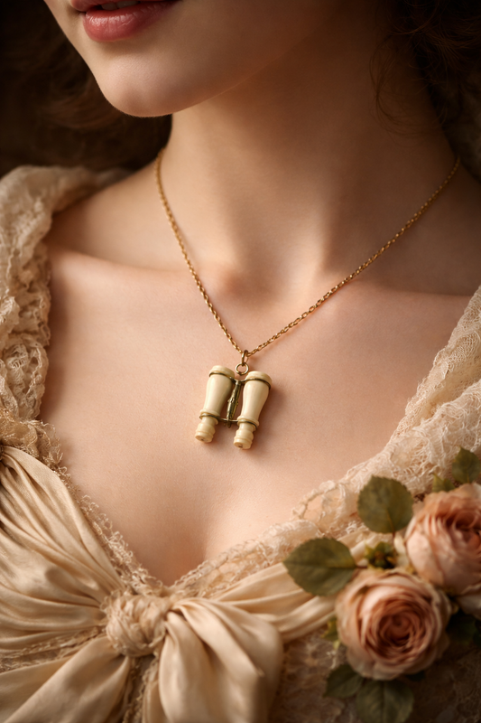 Raro pendente a guisa di binocolo con doppia lente Stanhope e vedute di Pompei, fine 800 primo 900