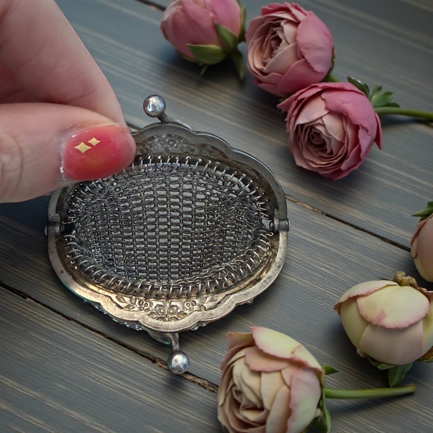 Antico portamonete borsellino da Chatelaine in argento massiccio, fine ‘800