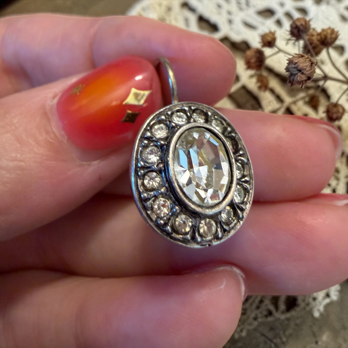 Orecchini a monachina in argento 925 con cristalli, anni ‘60
