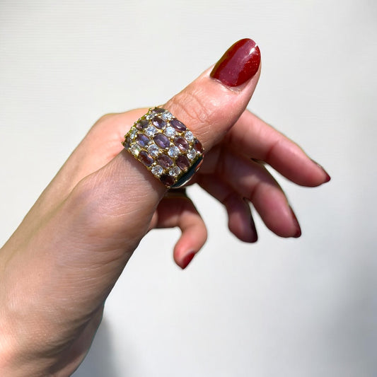 Anello a fascia anni ‘80 placcato oro con zirconi