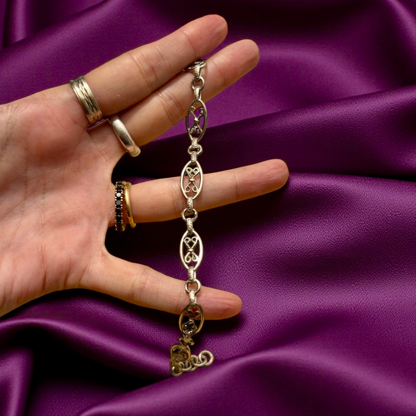 Bracciale in argento ricavato da antica catena da panciotto, fine ‘800 con chiusura contemporanea