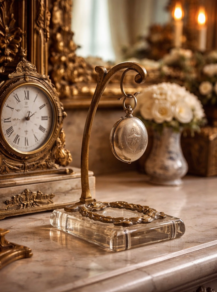 Antico porte-montre, porta orologio liberty in vetro molato e ottone, anni ‘10-‘20