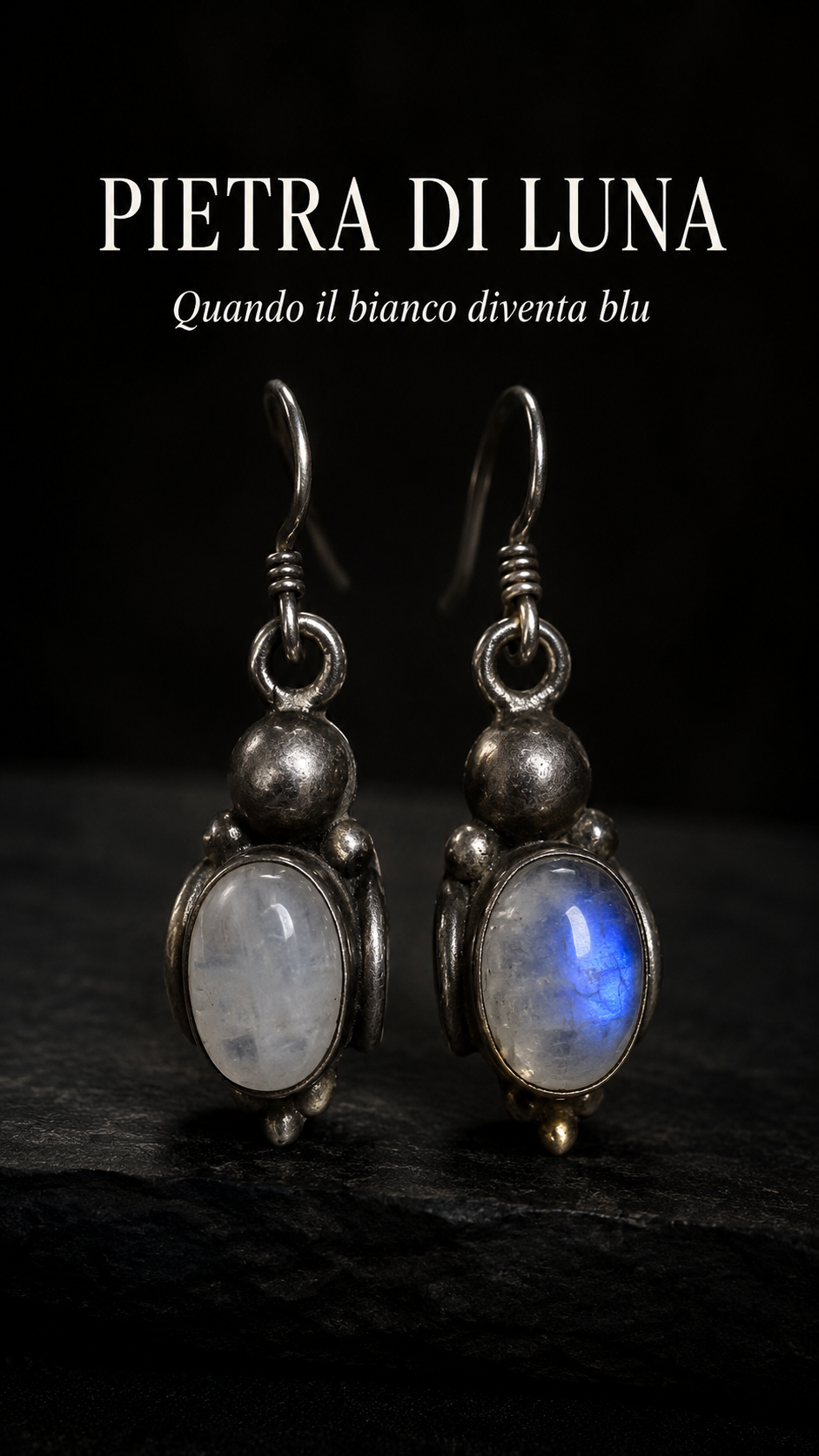 Orecchini gioiello in argento 925 a monachella con piccole adularie, pietre di luna
