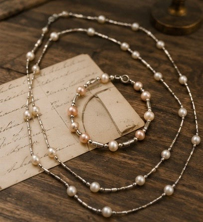 Parure sautoir collana perle 120 cm anni 50 e bracciale Boemi