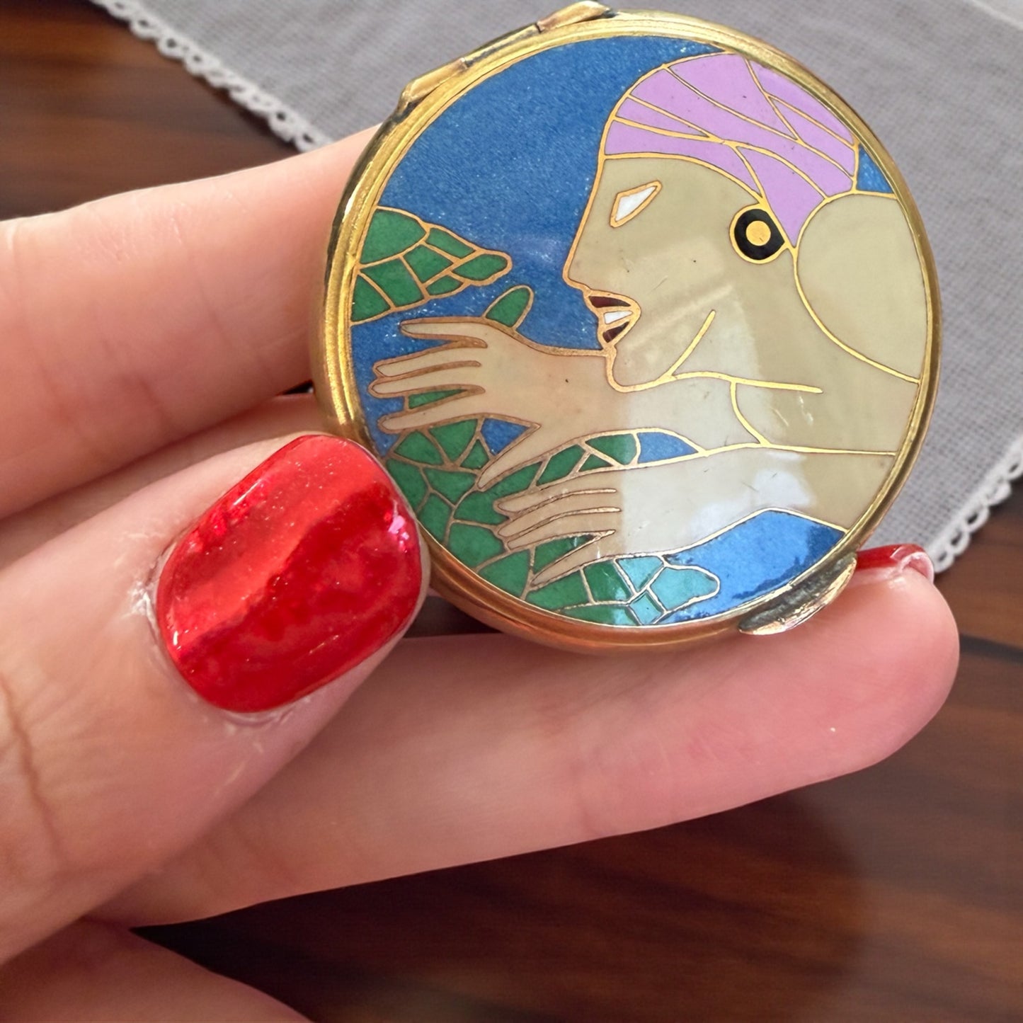 Porta cipria con specchio da borsetta tardo Déco - modernista, anni 30-40