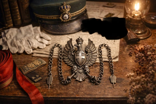 Fregio militare con aquila e scudo sabaudi Reggio Esercito e catene
