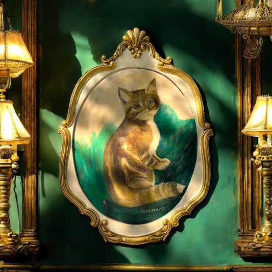 Cornice fine ‘800 da specchio con dipinto gattino anni ‘60