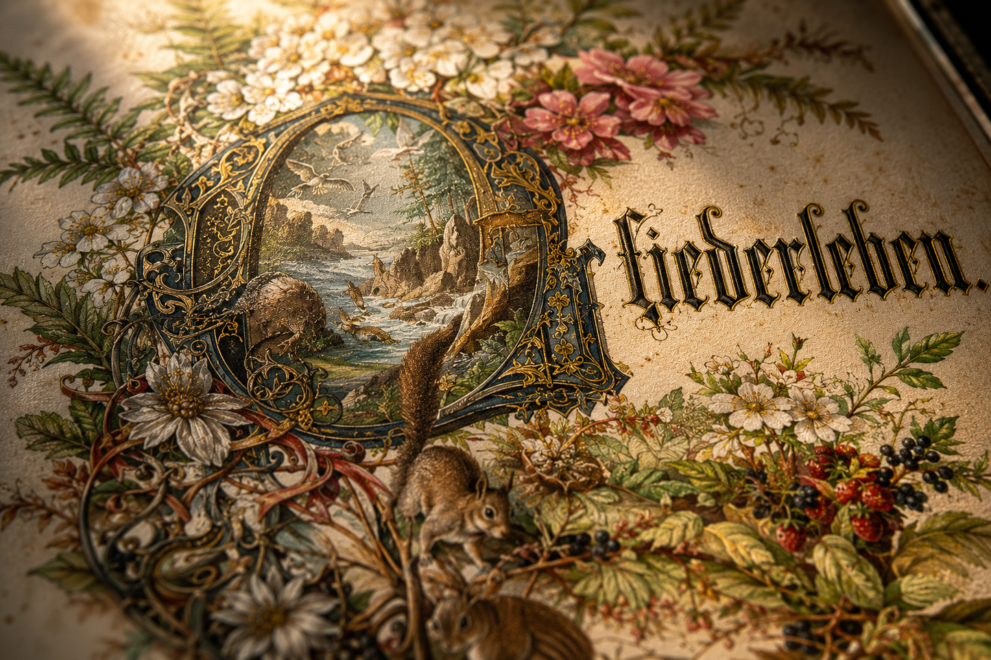 Antico album di canti e poesie Liederleben, Germania fine ‘800 con ricche cromolito