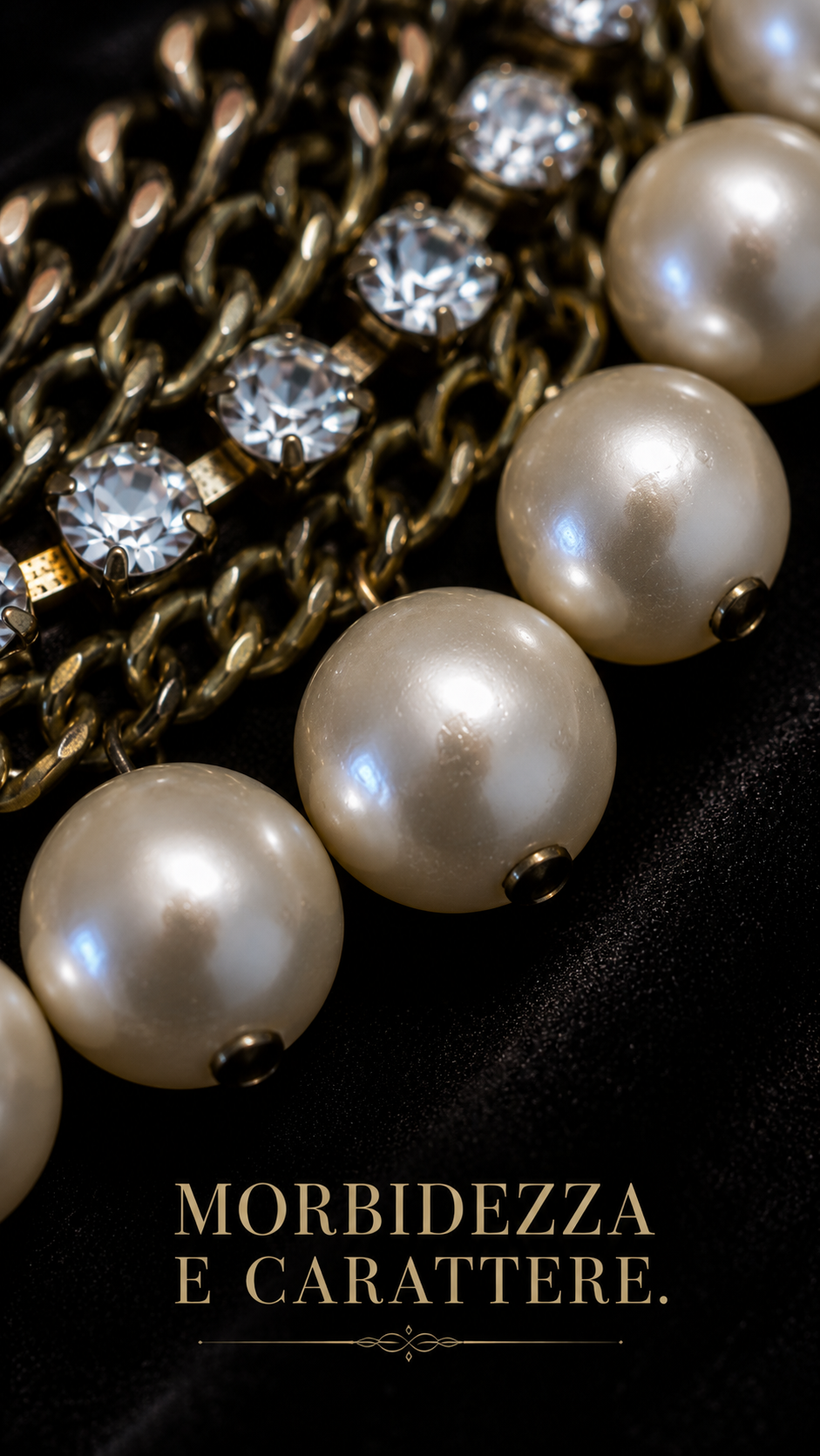 Collana statement con grandi perle e strass, regolabile, anni ‘80