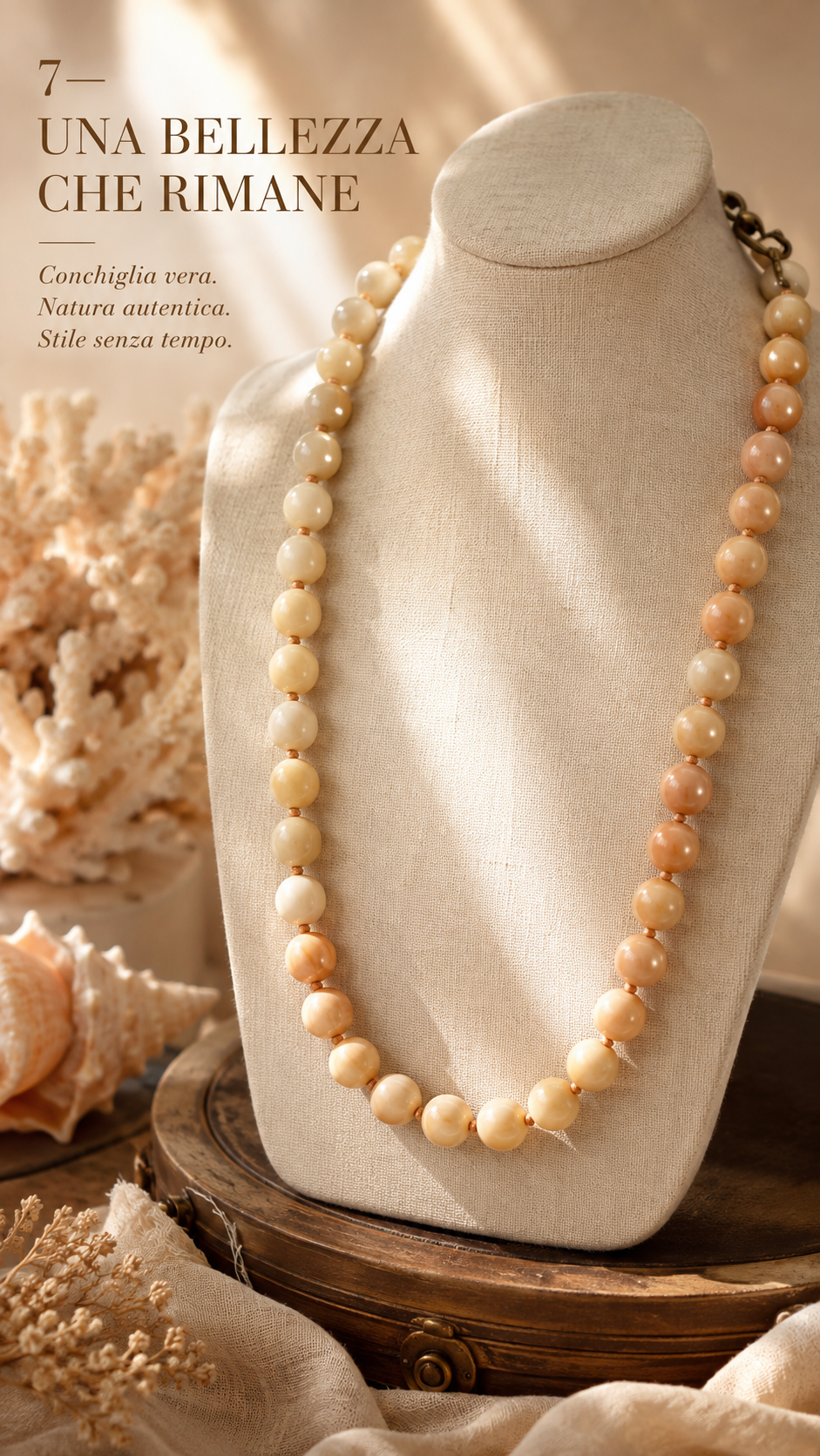 Collana in perle di autentica conchiglia corniola