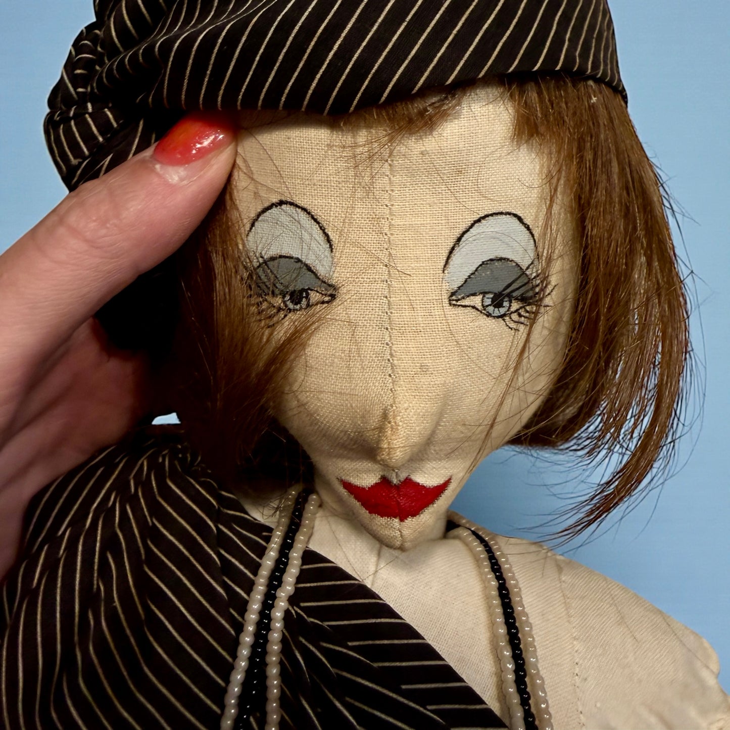 Bambola antica decorativa alta 1 metro, art Déco fatta a mano, circa anni ‘20-‘30