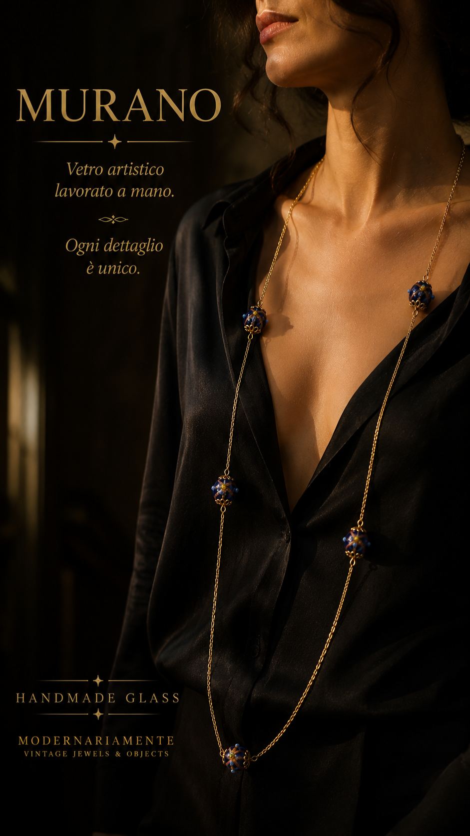 Collana con perle artistiche in vetro di Murano, 70s