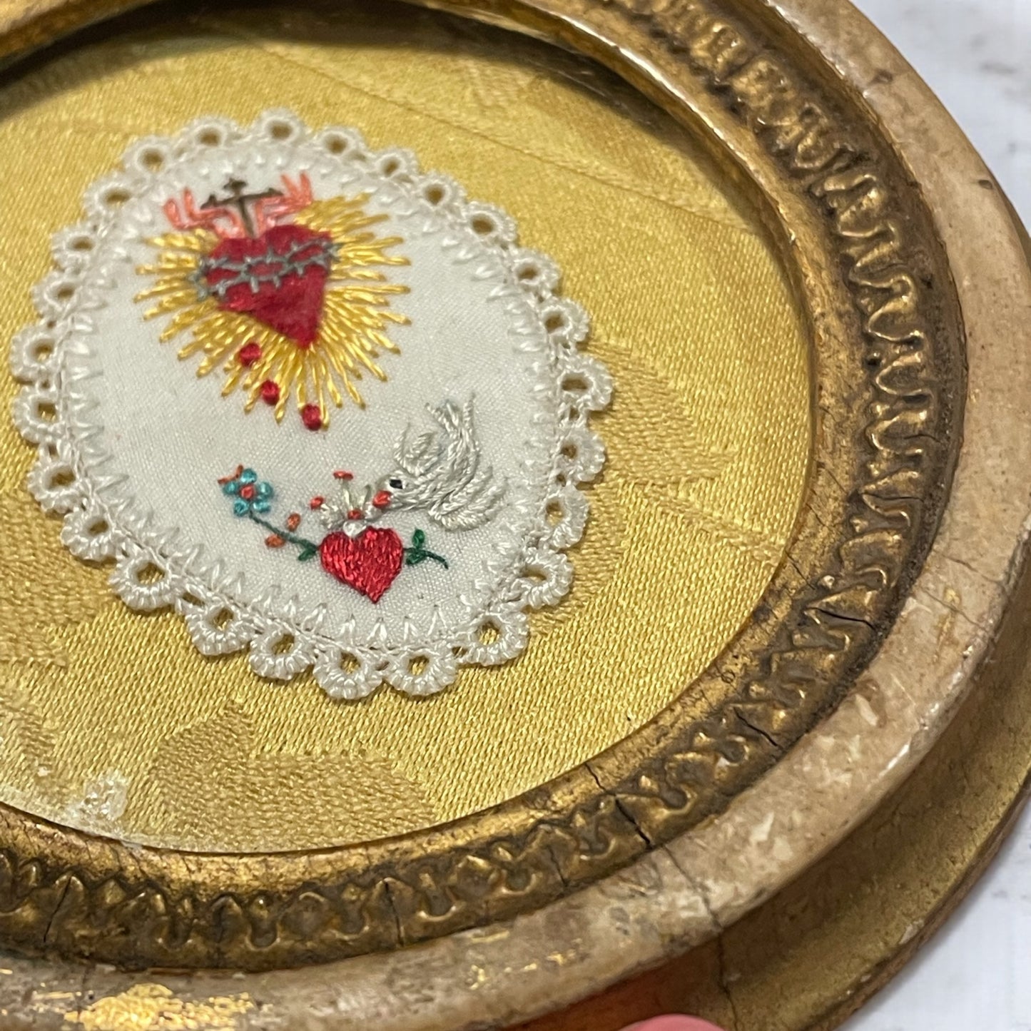 Antico scapolare Cuore Sacro in cornice coeva