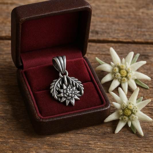 Pendente in argento 925, tedesco, stella alpina Edelweiss
