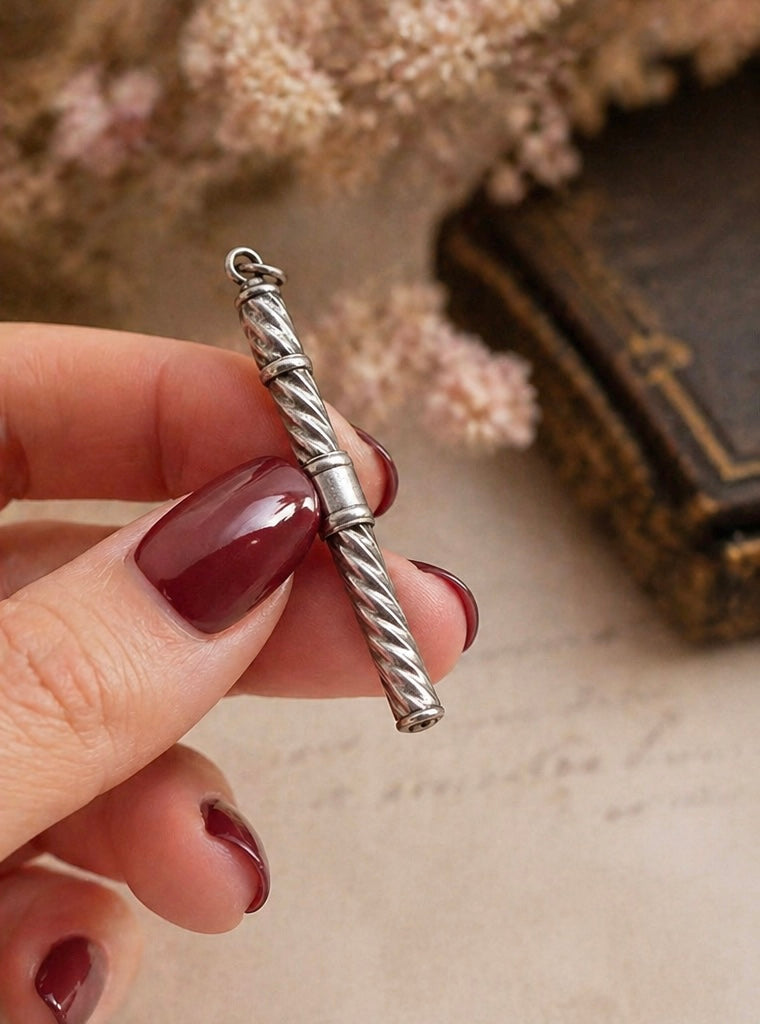 Cure-dents retrattile in argento massiccio vittoriano da Chatelaine