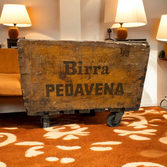 Cassa - tavolino su ruote Birra Pedavena anni ‘60 ca