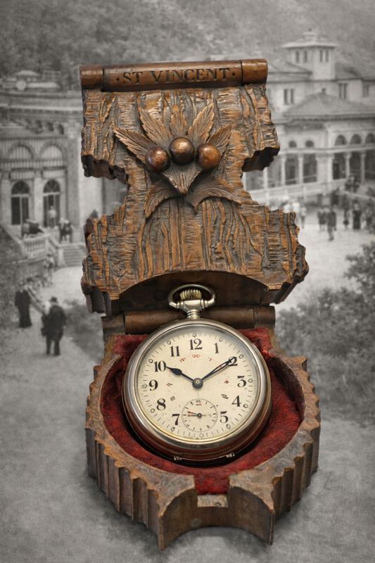 Antico porta orologio intagliato a mano, 1900, St Vincent