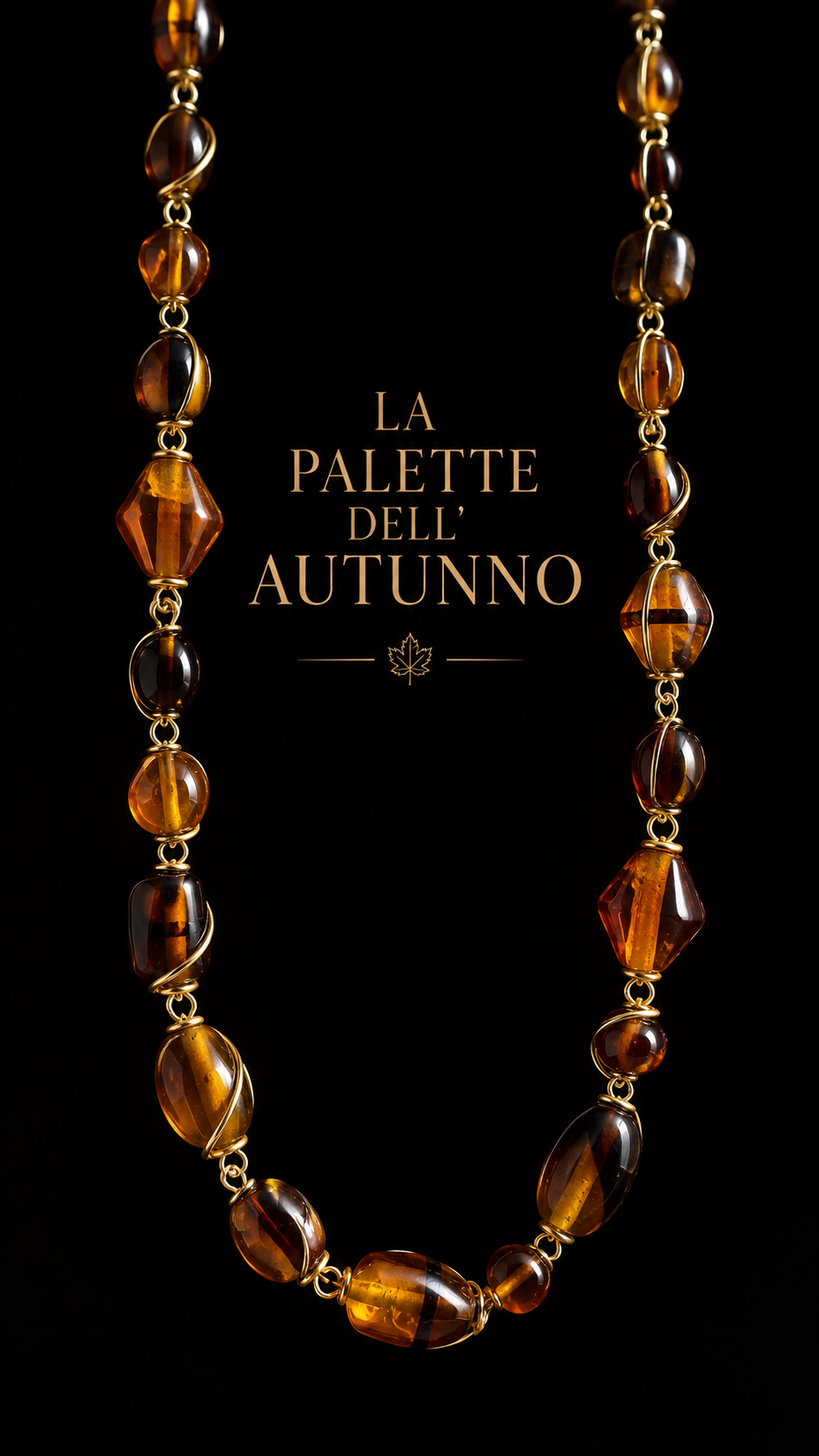 Collana 90 cm palette d’autunno con elementi in vetro ambrato