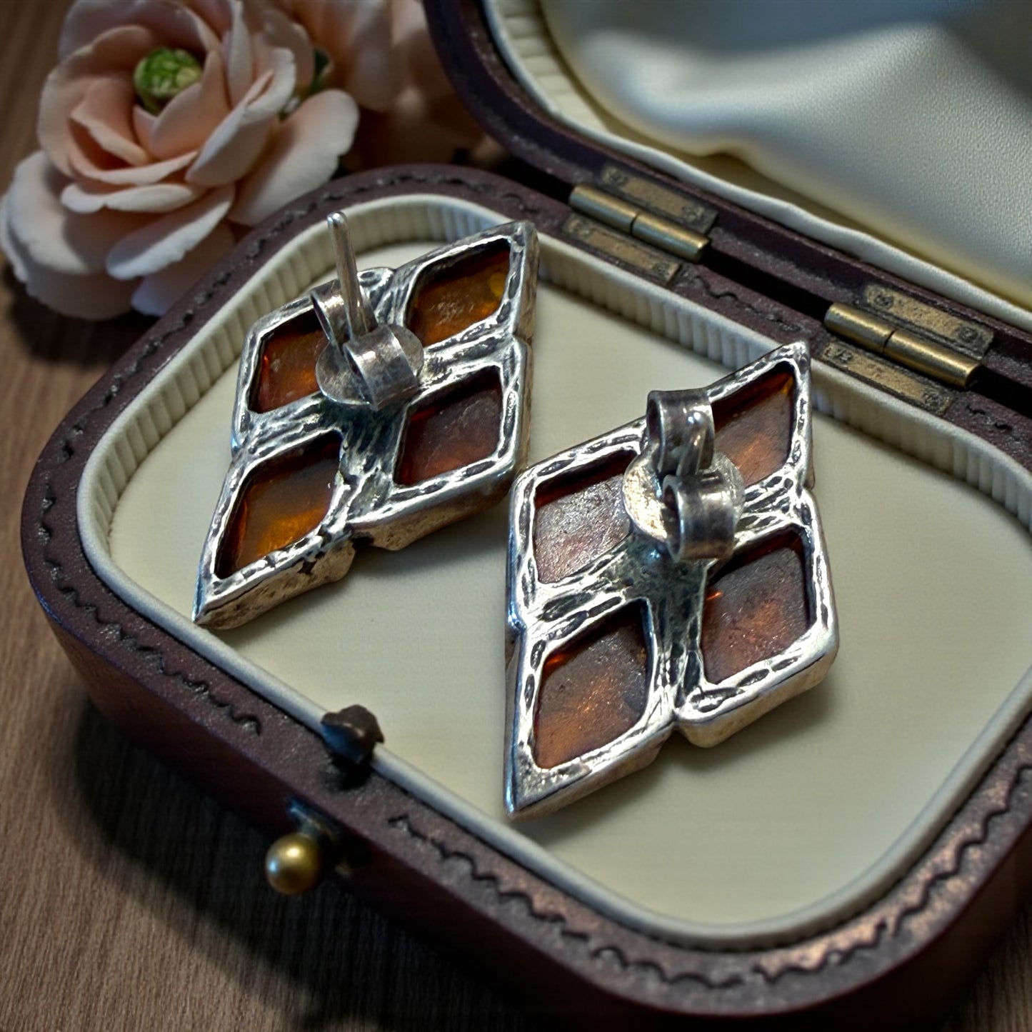 Orecchini argento e ambra baltica, vintage 70s