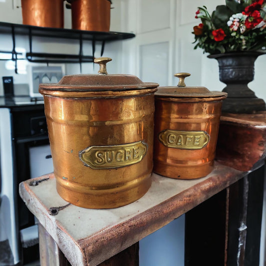 Antique copper spice jars