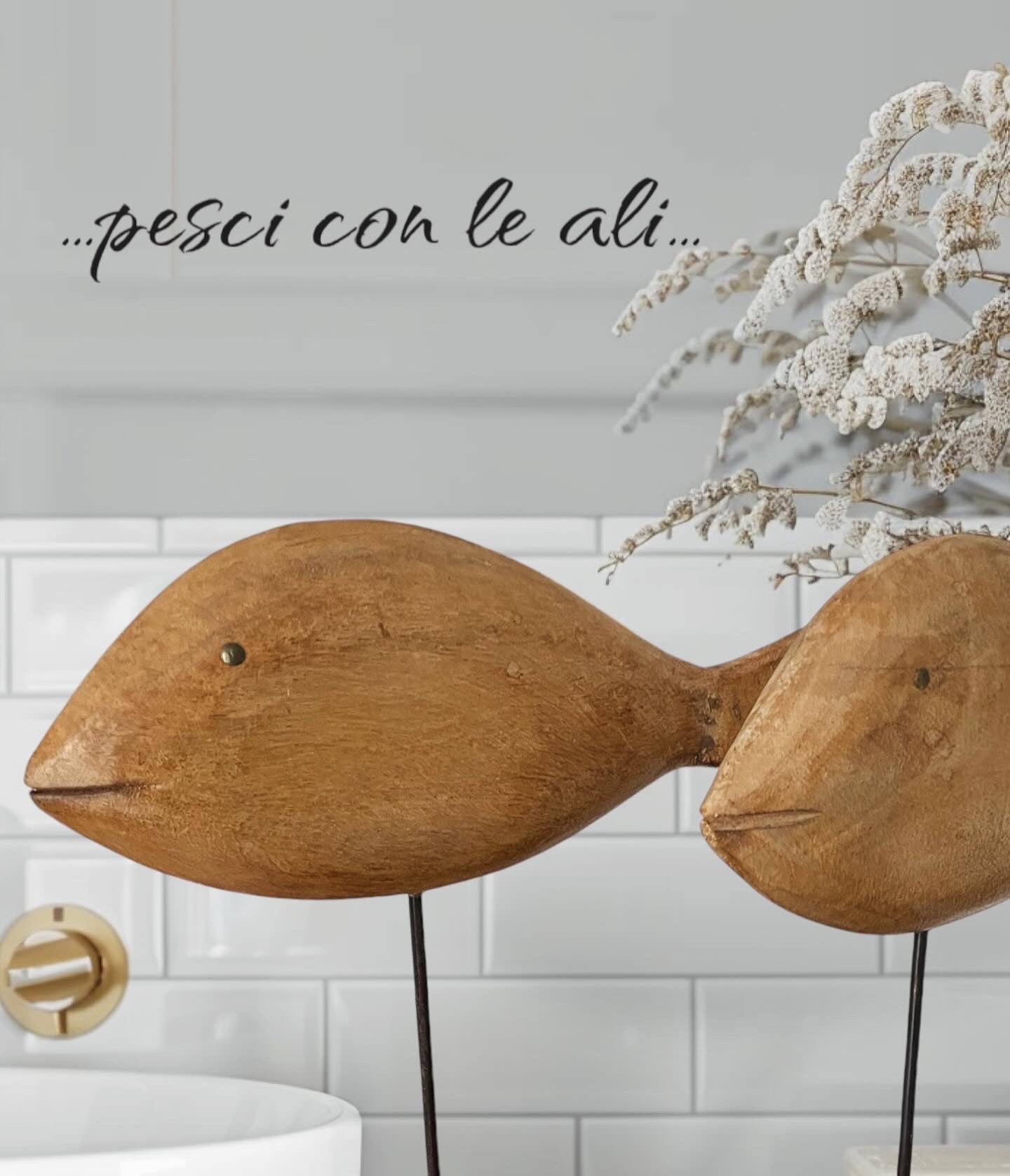 Coppia sculture pesci legno e ferro