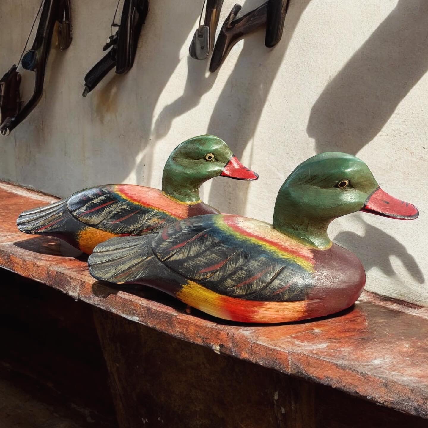 Pair of wooden ducks