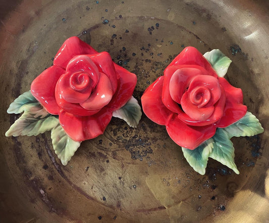 Porcelain rose candle holder