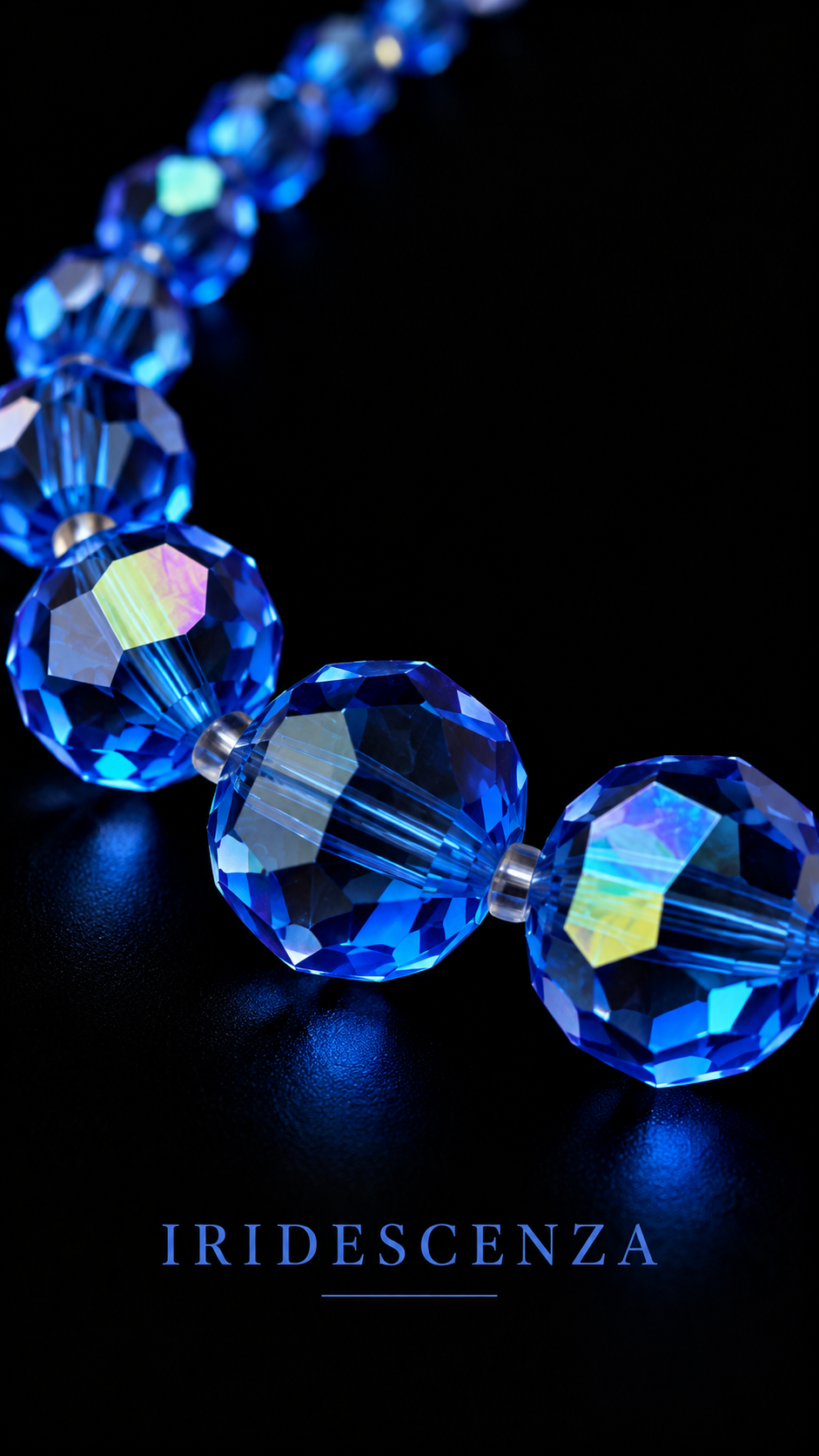 Collana degradé perle vetro sfaccettato finitura Aurora Borealis Blu con chiusura argento