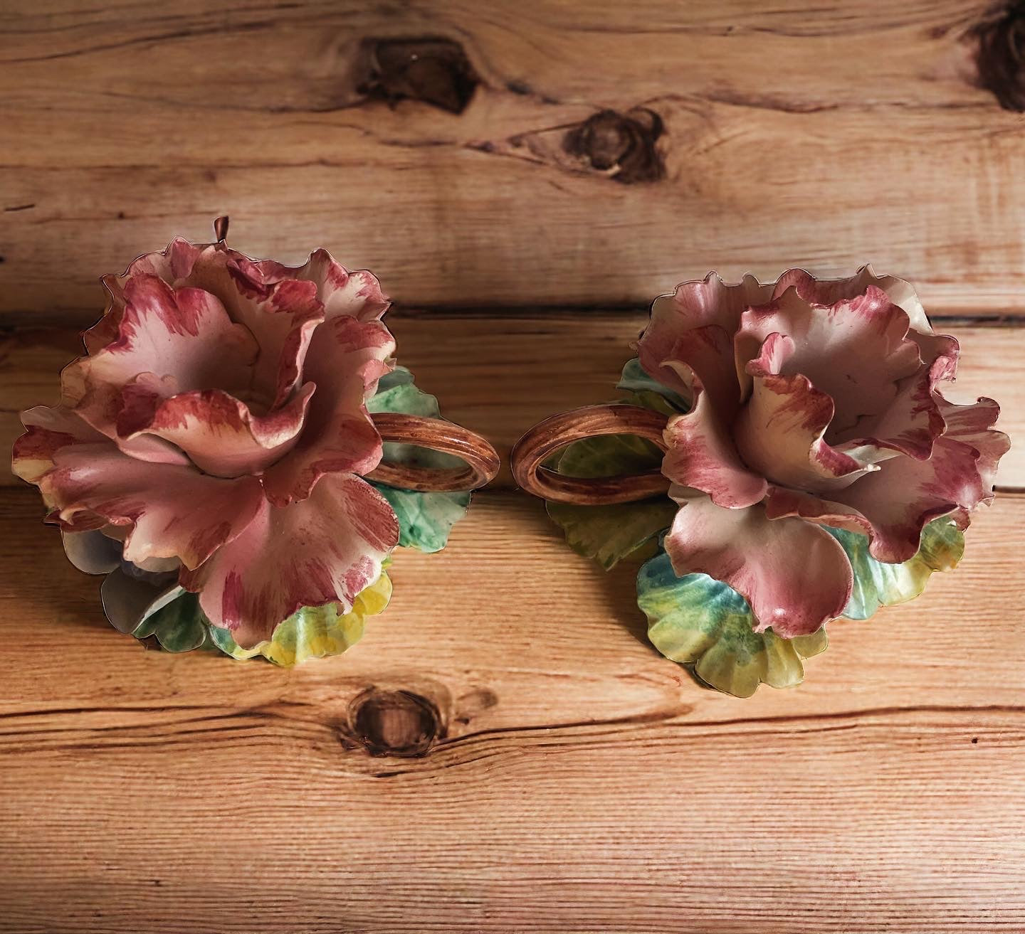 Carmenta rose candle holder pair