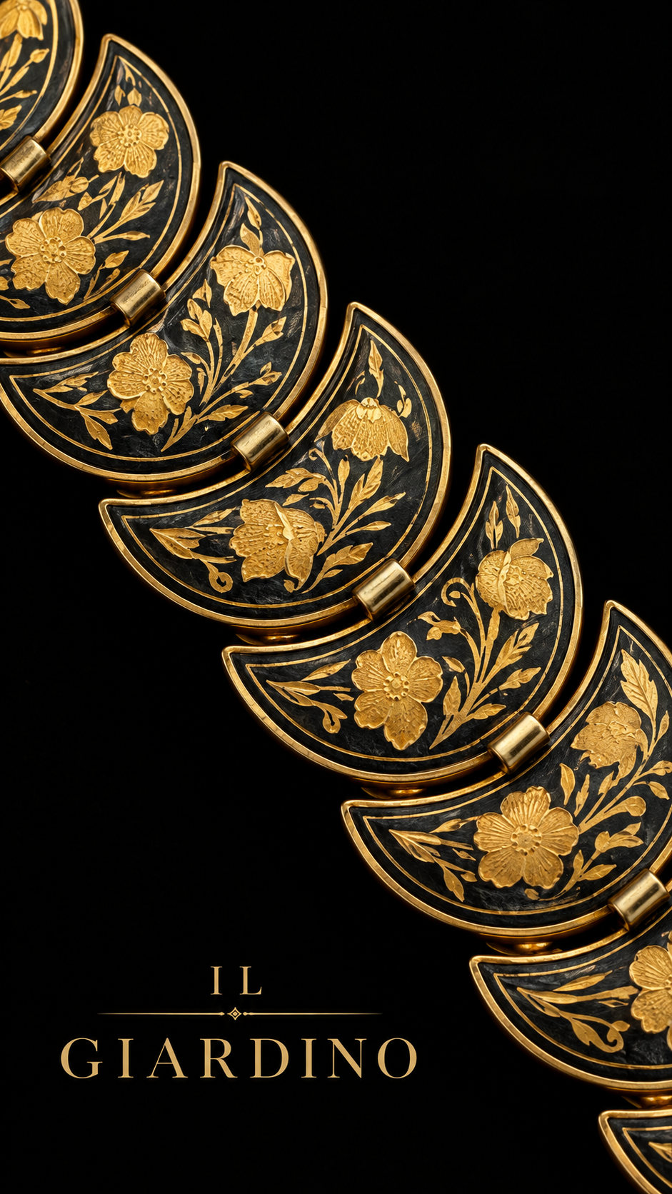 Bracciale damaschinato Oro di Toledo con chiusura a scomparsa e catenella di sicurezza, 60s ca