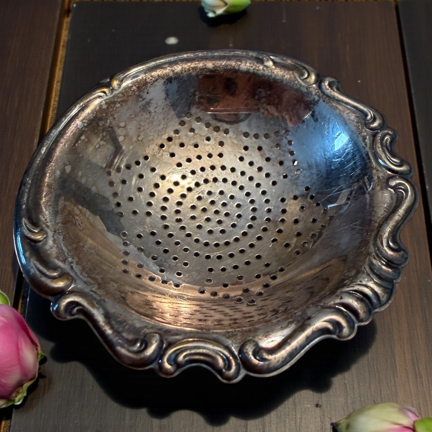 Antico pezzo d’argenteria passe-thé colino primo ‘900