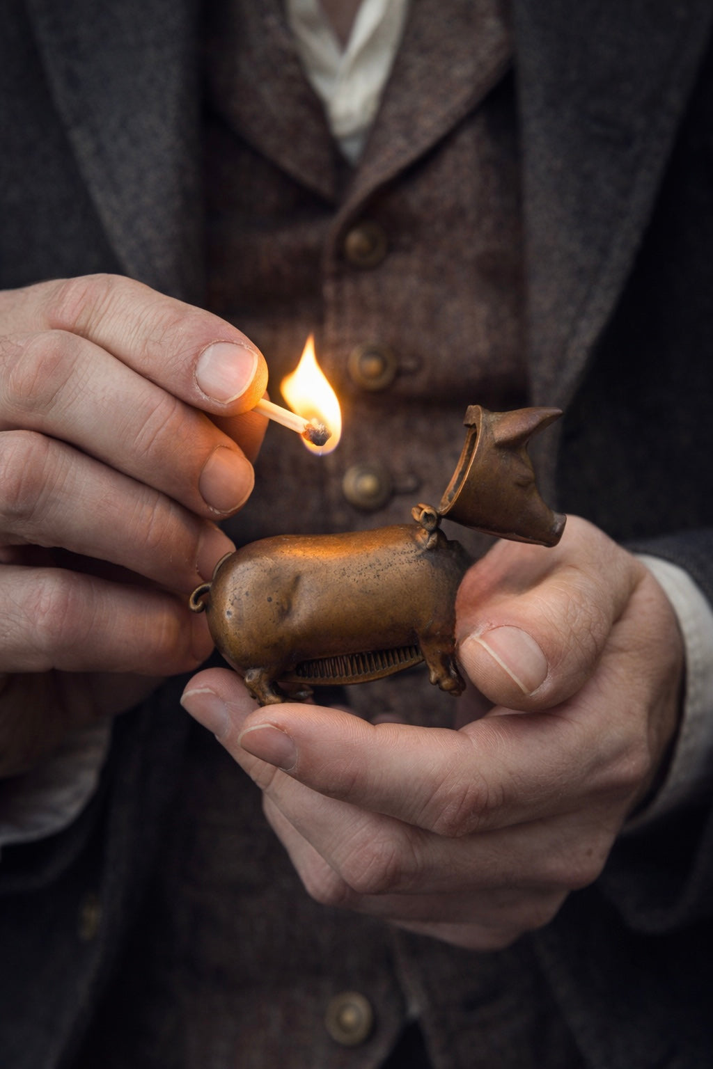 Vesta case a guisa di maialino in ottone pieno fine ‘800