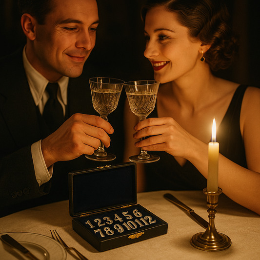 Set segna bicchieri completo in alpacca in cofanetto d’epoca, anni ‘30