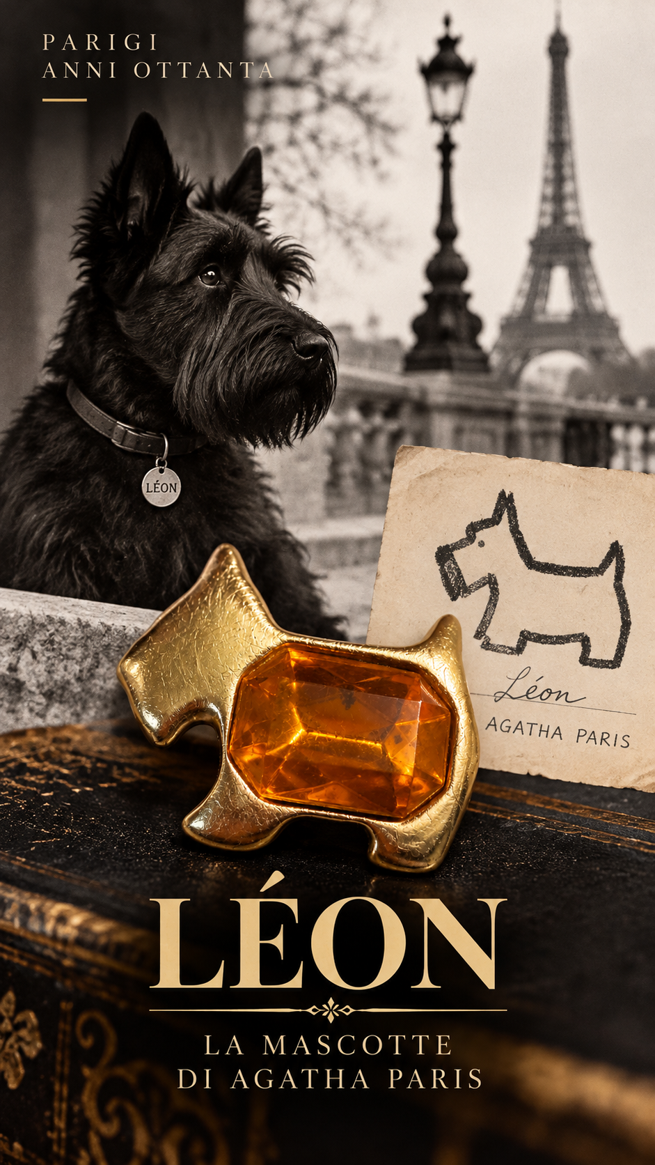 Spilla Scottish Terrier Léon Agatha Paris con cristallo miele