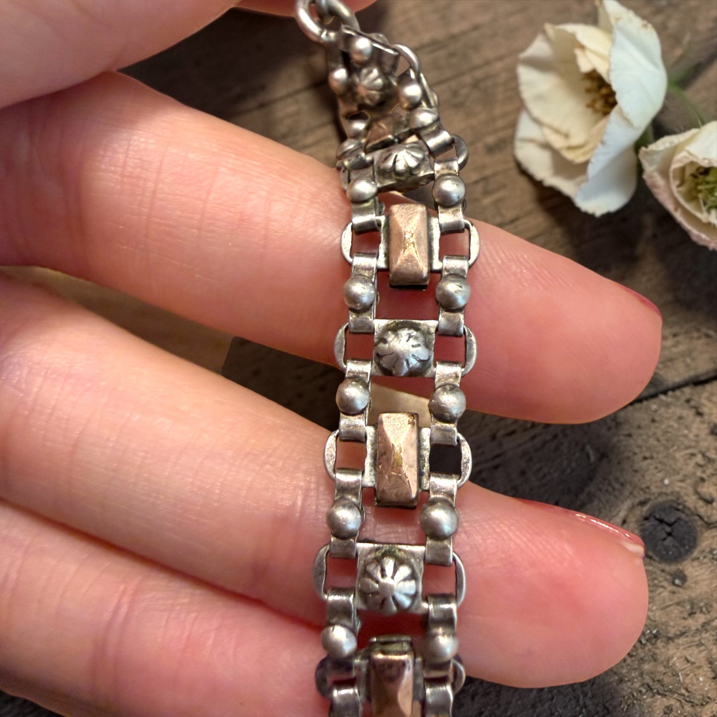 Antica Albert Chain trasformata in bracciale, argento francese, stupenda maglia