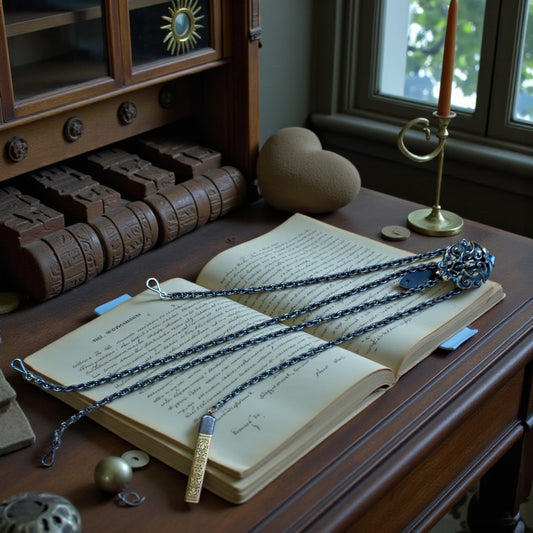 Chatelaine da cintura con portamatite, smaltata nera, fine ‘800 / primo ‘900 a 4 catene