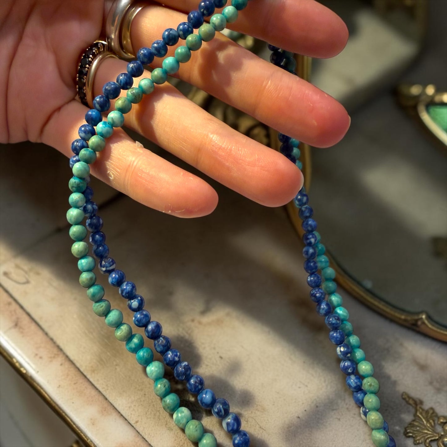Coppia collane anni ‘20 turchese e lapis grezzi in perle