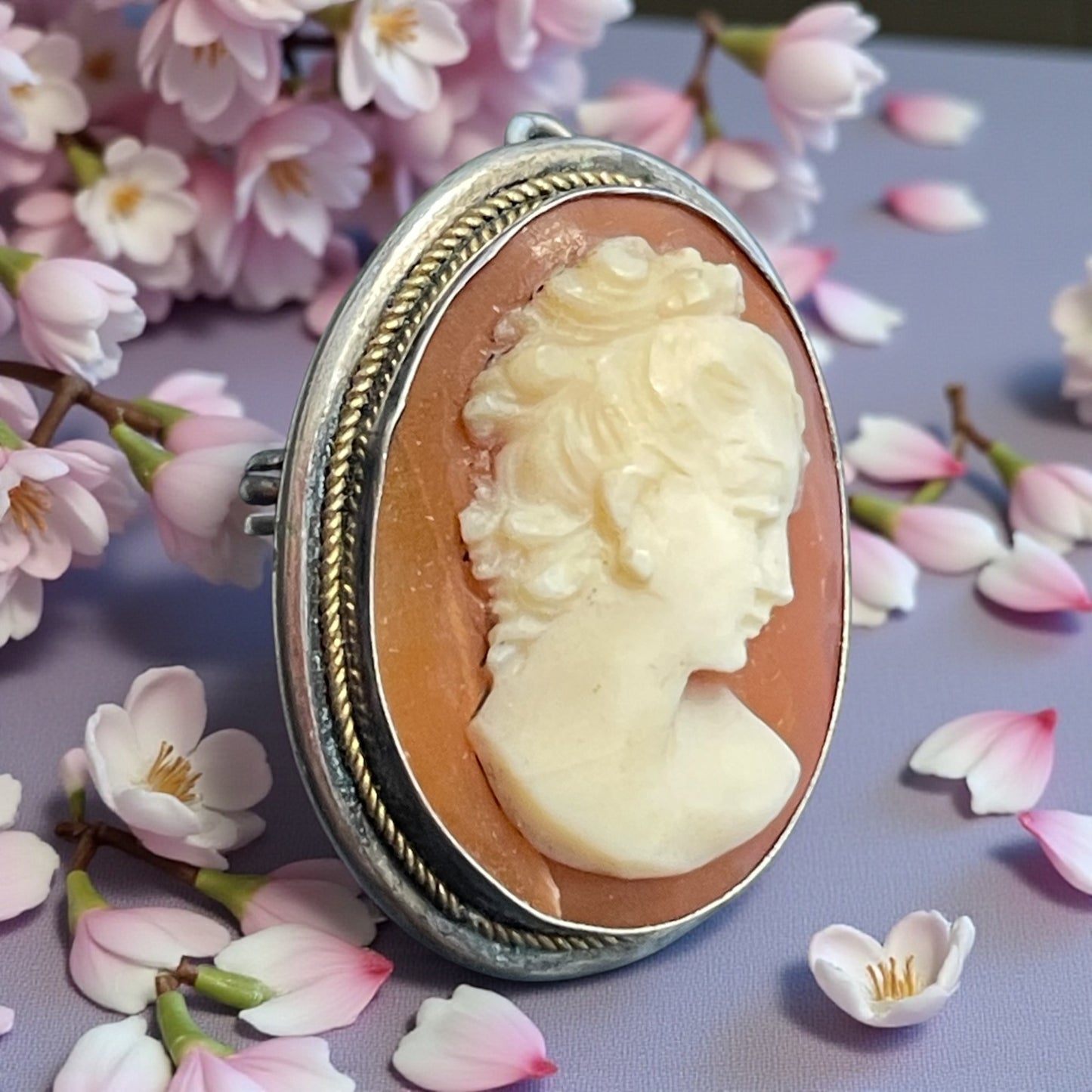 Cammeo su conchiglia montato in argento ‘800, Italia Torre del Greco anni ‘50 ca