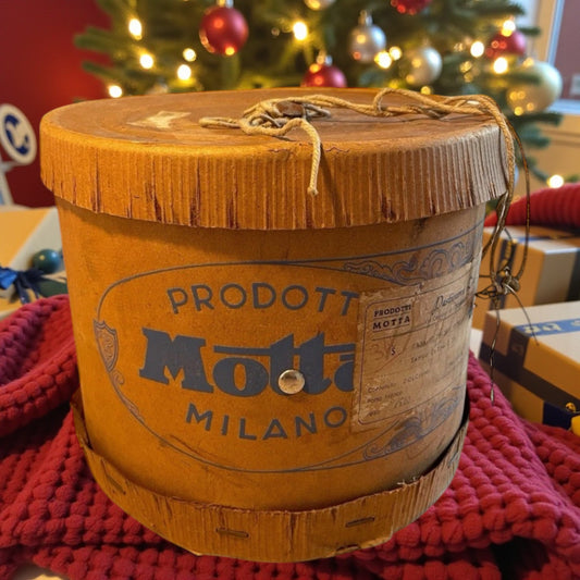 Antica scatola Motta panettone e dolciumi viaggiata 1937 con etichette originali