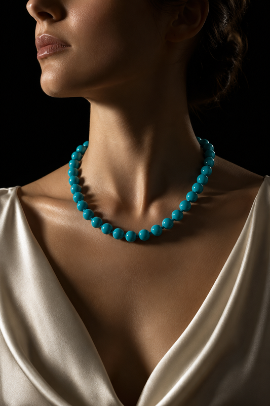 Collana in perle di vetro veneziano turchese con chiusura gioiello a fiore dorato