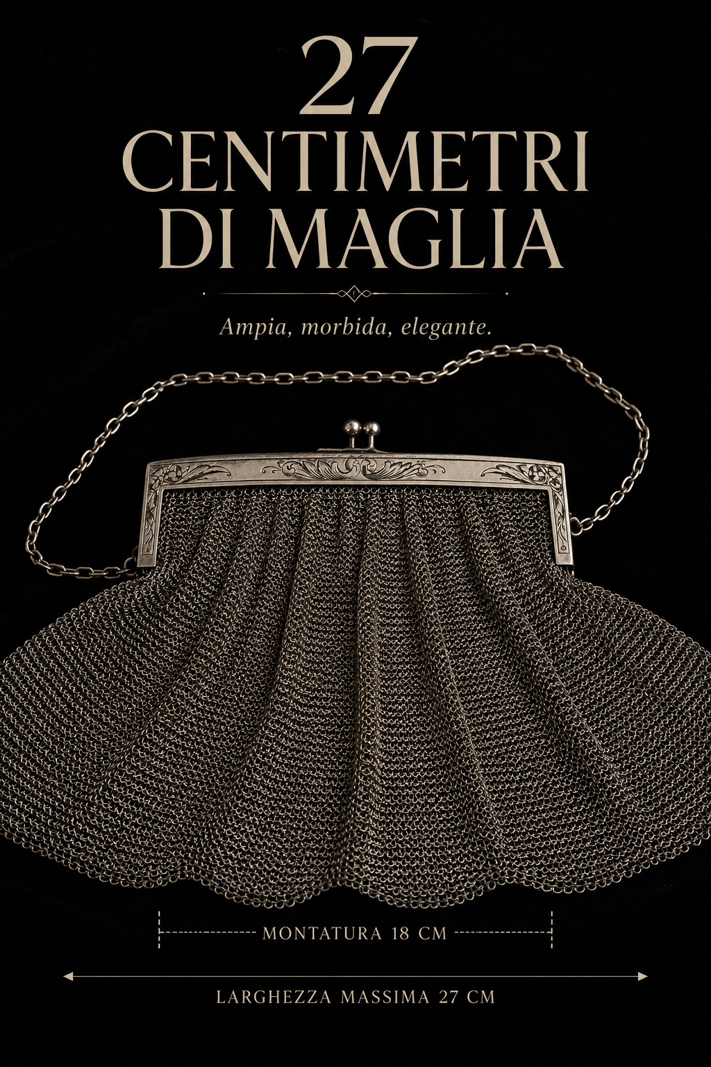Antica e splendida borsa da sera in maglia anni ‘20 con montatura lavorata e placcata argento